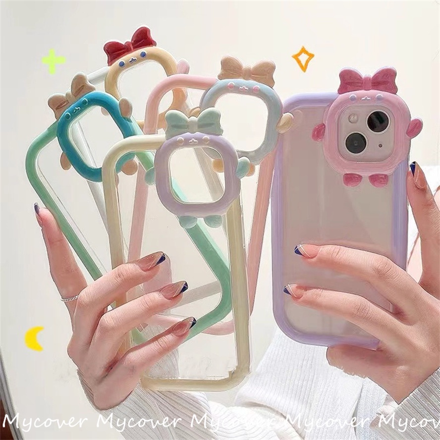 Ốp Điện Thoại Trong Suốt Viền Màu Trơn Họa Tiết Quái Vật Dễ Thương Cho iPhone 14 13 12 11 Pro Xs Max XR X 6 6s 7 8 Plus SE 2020
