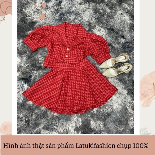 Set áo cổ vest chân váy xòe ❤️ Set tiểu thư cúc ngọc sang chảnh kèm hình thật | BigBuy360 - bigbuy360.vn