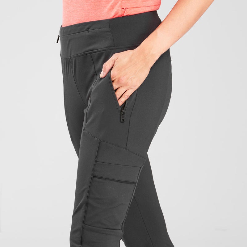 Quần legging nhiều túi vải gia cố đi trekking travel 500 cho nữ - đen Decathlon Forclaz