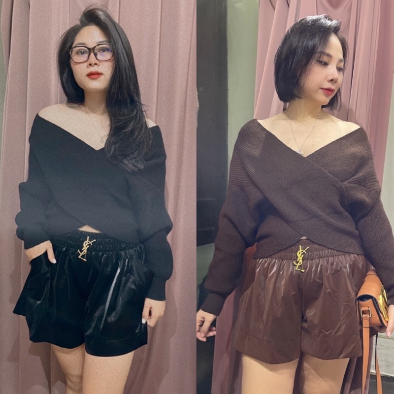 Áo Len Chéo Ngực chất len dày mặc được trễ vai