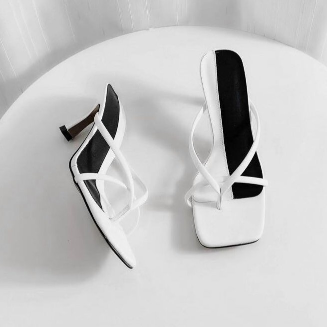 Guốc sandal sỏ ngón phối quai dây mảnh mũi vuông 7cm (hàng đẹp ) - g96