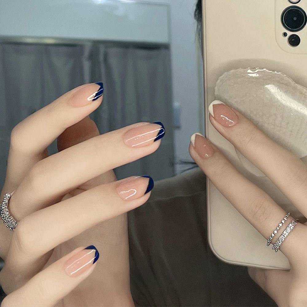 Hộp 24 Móng Tay Giả Đầu Vuông Dạng Nhấn Phong Cách Pháp