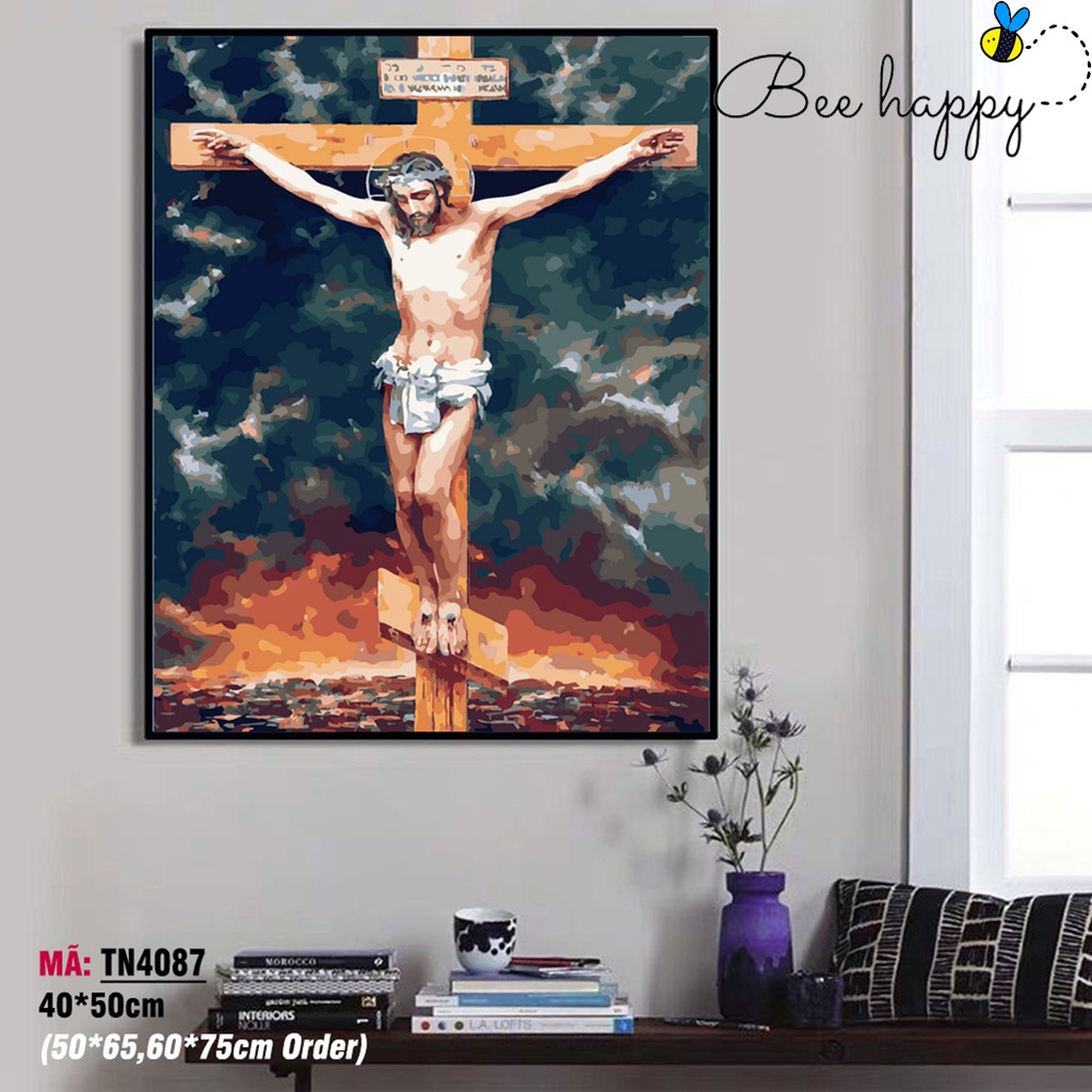 Tranh sơn dầu số hóa tự tô màu Tranh công giáo Chúa Jesus BEE HAPPY TN4087