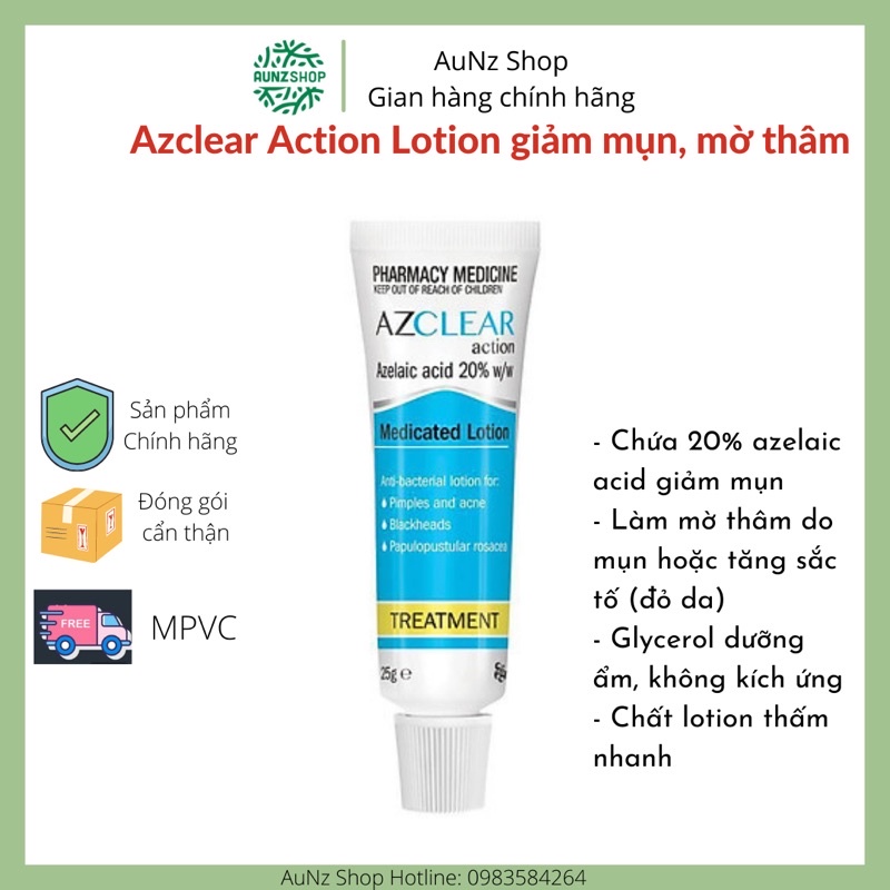 Kem Azclear Action Lotion giảm mụn, mờ thâm 25gr