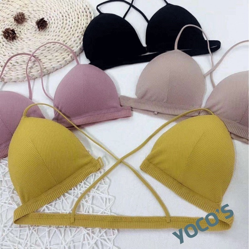 Áo ngực cài trước Thun Tăm cotton _ Áo lót Bra không gọng dây mảnh Ôm nhẹ Thoải mái