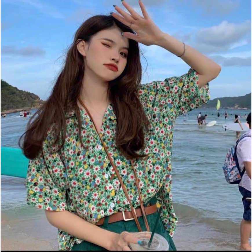Áo sơ mi hoạ tiết hoa vintage