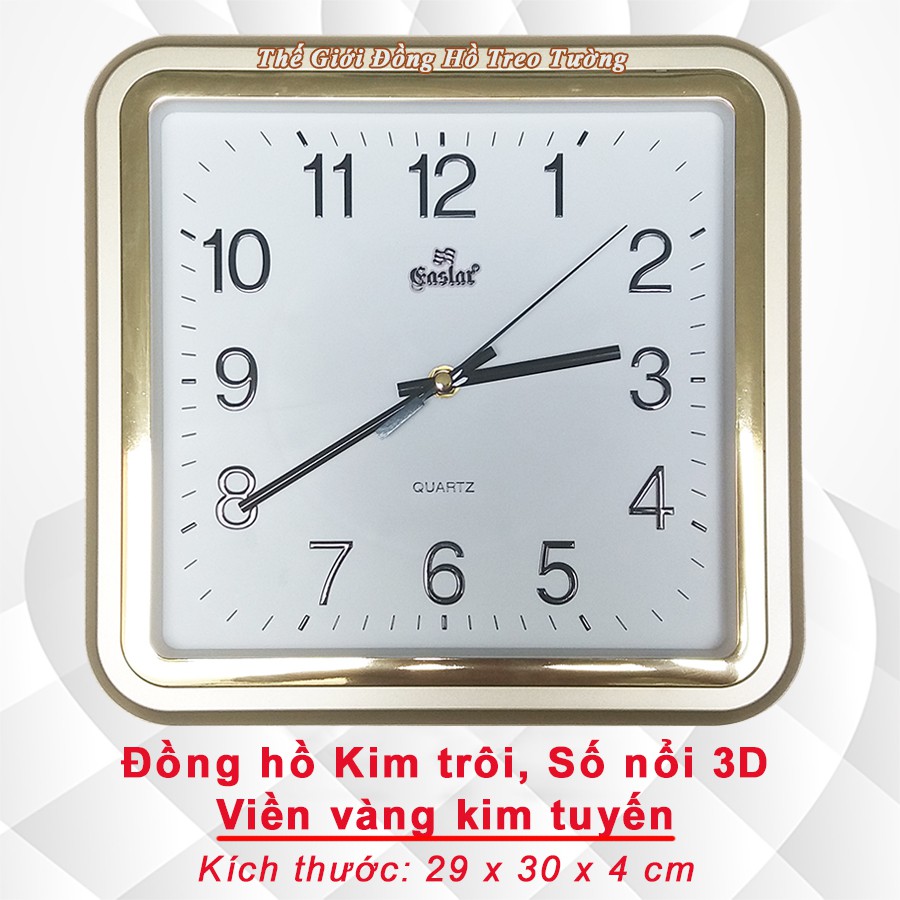Đồng Hồ Treo Tường EASTAR KIM TRÔI – Viền VÀNG ÁNH KIM - Số In Nổi 3D - Tặng Pin Maxell – Bảo Hành 1 Năm