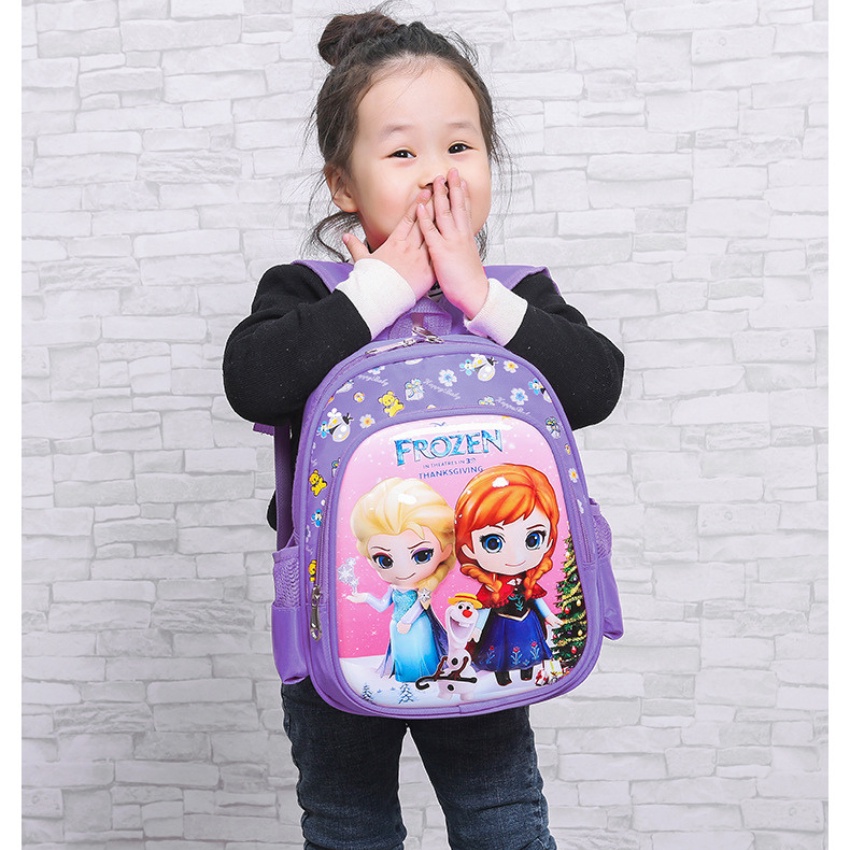 Cặp balo học sinh đi học nhà trẻ, mẫu giáo in hình 3D FROZEN chất liệu vải dù chống thấm nước cao cấp BL027