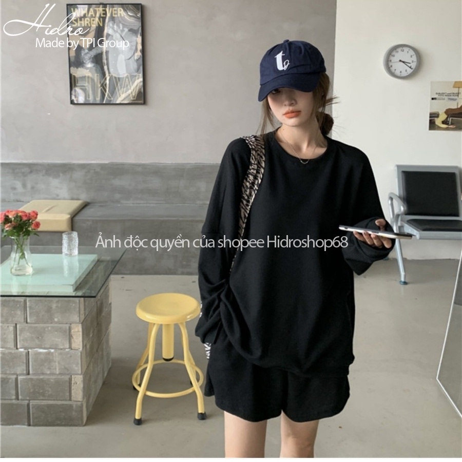 Set Nỉ Áo Sweater From Rộng Phối Quần Sooc Cạp Cao Chất Nỉ Da Cá Cotton Loại 1 | BigBuy360 - bigbuy360.vn