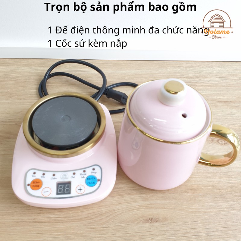 Cốc chưng yến, ly chưng yến chính hãng Holame kèm đế điện đa năng - Tặng cốc giữ nhiệt inox