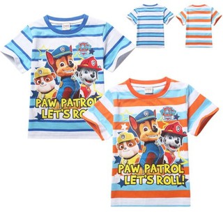 HGL♪Cute Cartoon Paw Patrol Print Stripe Kids Boys Girls Tops T-Shirt Clothes 3-8Y
