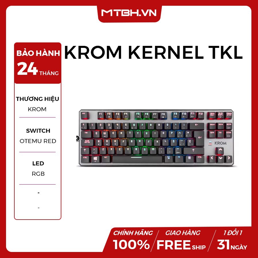 Bàn Phím Cơ Krom Kernel Tkl (87 Phím) Rgb Red Switch