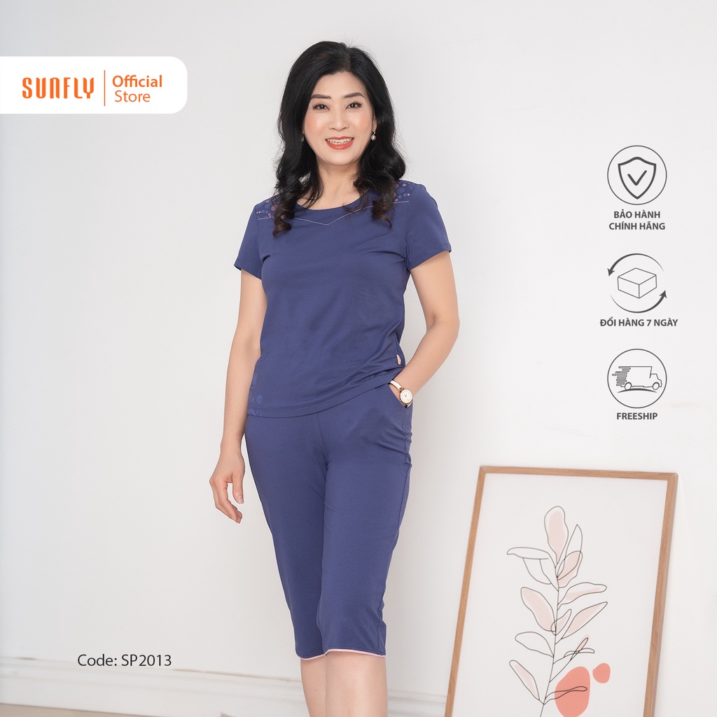 Bộ đồ mặc nhà nữ cotton SUNFLY áo cộc tay, quần ngố SP2013