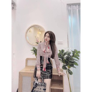 Sơ mi kẻ zic nơ lụa dior siêu hot