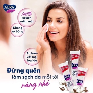 Bông tẩy trang aura cotton mềm mịn 150 miếng , bông tẩy trang dai mỏng