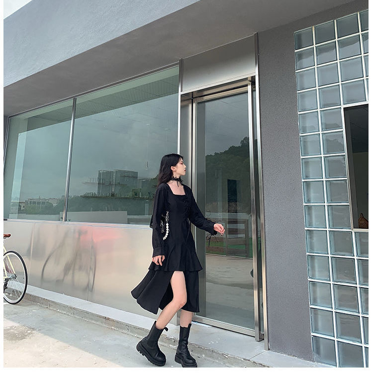 [Code FASHION3399 to refund 15% single coin from 99k] Black Long Sleeve Dress Unique Design Autumn Fashion Style For Women