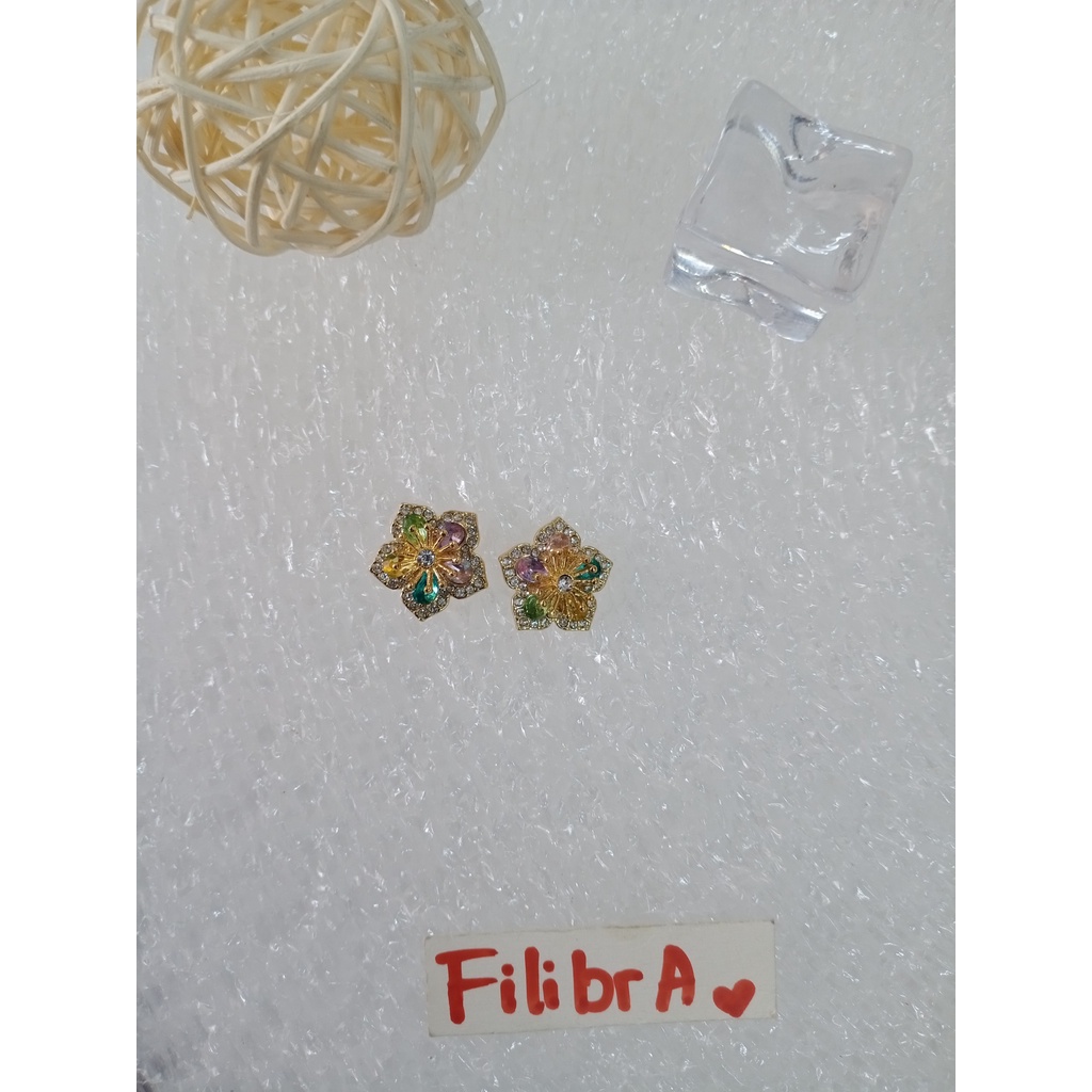 Bông tai cao cấp S925.Bông tai thiêt kế hoa 5 cánh đính đá sắc màu.