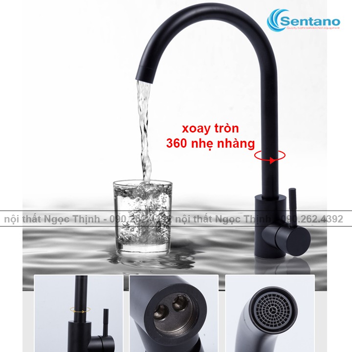 [HÀNG DÀY ĐẸP] COMBO Chậu rửa chén SENTANO 2 ngăn LỆCH 82x45cm phủ nano đen chống trầy