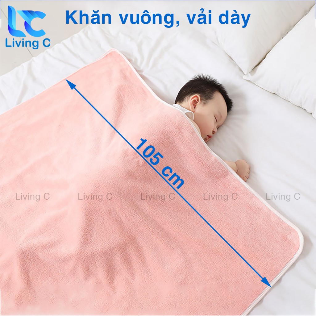 Khăn tắm cho bé loại lớn vuông 105 cm Living C, tấm trải thảm trải cho bé bằng lông cừu mềm mại thấm hút tốt _K105