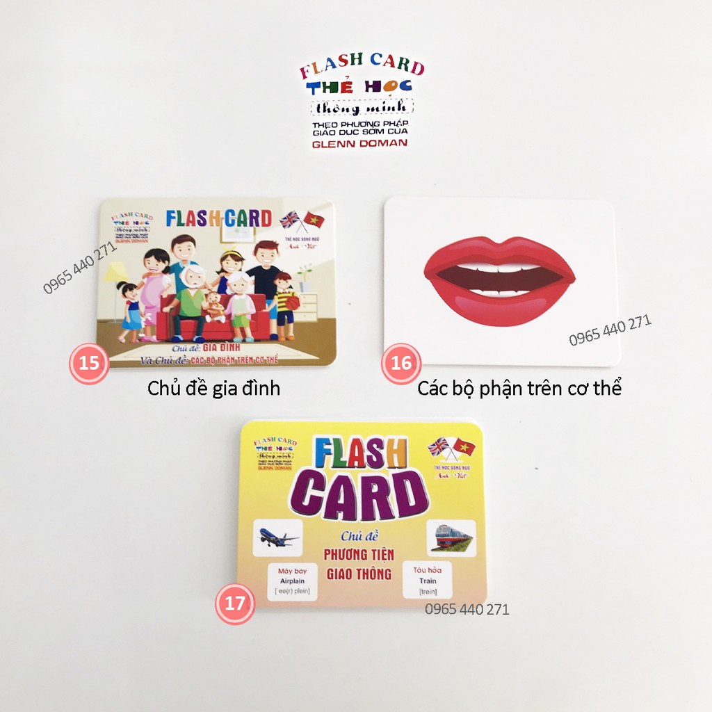 Bộ Thẻ Học Thông Minh 18 Chủ Đề loại to song ngữ tiếng Anh loại chuẩn Glenn Doman Flashcard cho bé từ 0-6 tuổi nhận biết