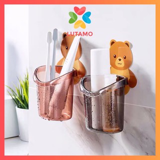 Cốc Gấu Dán Tường Đựng Bàn Chải Đánh Răng, Đũa, Thìa, Cọ Trang Điểm LUTAMO DT5334
