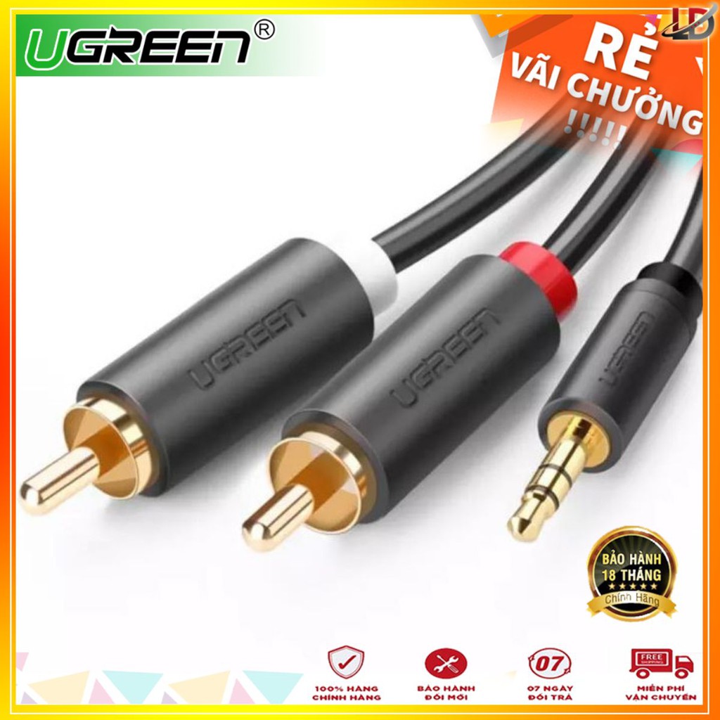 Dây chuyển đổi 3.5mm ra 2RCA (HOA SEN) UGREEN AV102 (ĐEN)