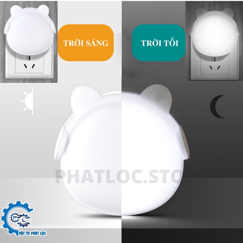 Đèn Ngủ, Đèn Led Thông Minh Cảm Biến Ánh Sáng Hình Gấu Đeo Tai Nghe Có Remote Điều Khiển