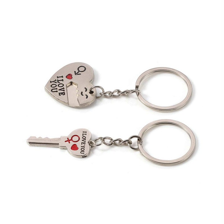 Cặp móc khóa trái tim và chìa khóa trái tim bản kết nối dành cho các cặp tình nhân cực dễ thương Phặn Phặn