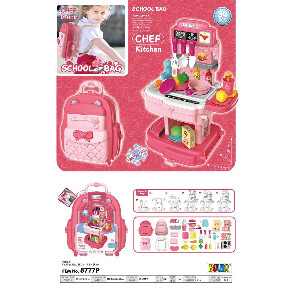 Đồ Chơi Nhà Bếp Nấu Ăn Cho Bé Nhập Vai Làm Bếp Có Lắp Vòi Nước Thật Bowa - Kitchen Set School Bag Role