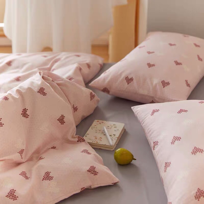 Set Chăn Ga Tim Hồng Ga Xám Cotton Living Mềm Mát Cực Nịnh Dạ (Shinbedding.shop)