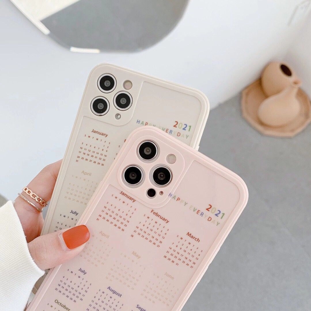 Ốp điện thoại TPU mềm in hình lịch 2021 3D bảo vệ camera cho iPhone 12pro max/mini 11Pro Max X XS Max XR SE 2020 7 8 + | BigBuy360 - bigbuy360.vn