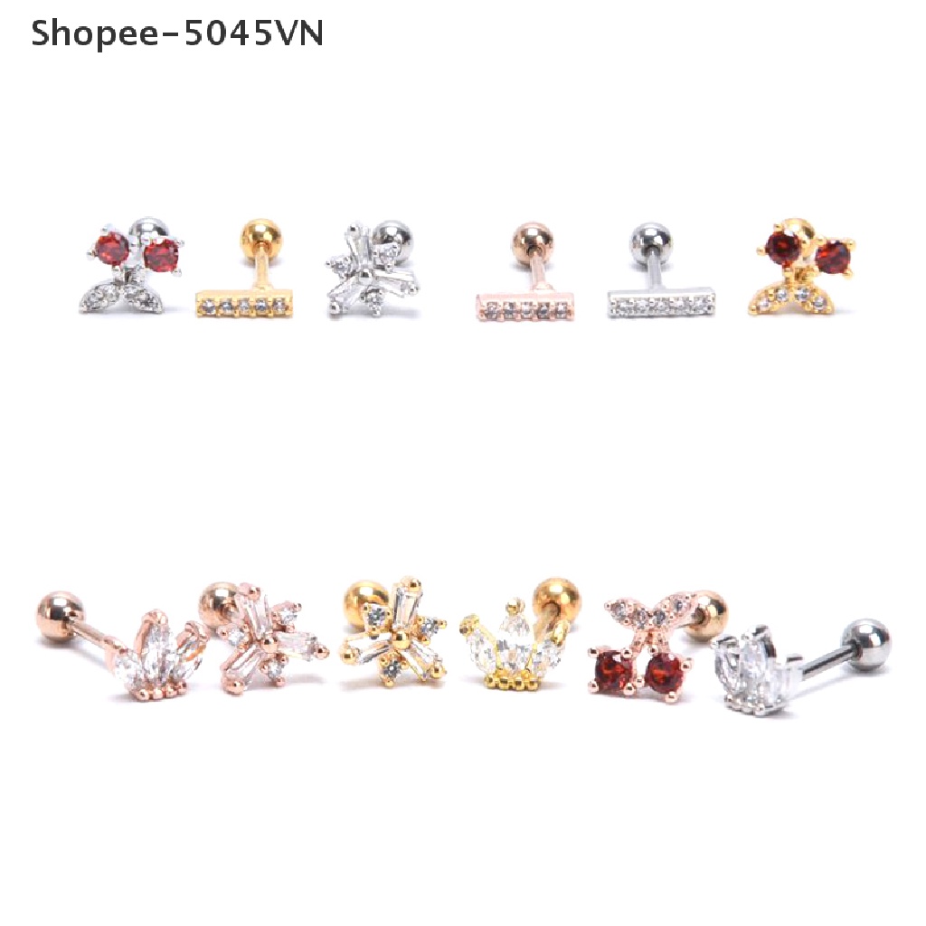 [rain] Khuyên Xỏ Sụn Tai Helix Hình Hoa Mặt Trăng Pha Lê