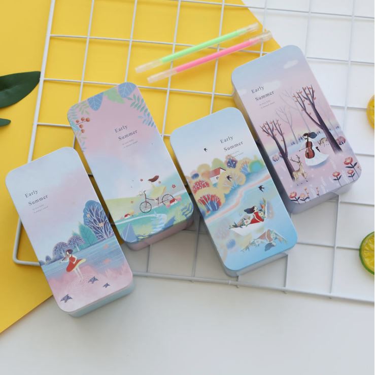 Hộp thiếc đựng đồ để bàn phong cách Hàn Quốc sáng tạo (Dài 16cm x Rộng 8cm x Cao 5.5cm)