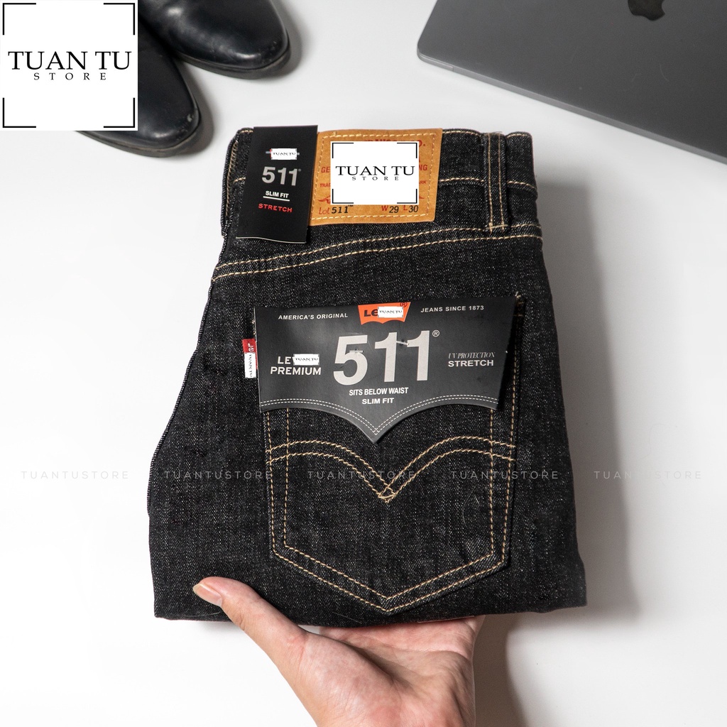 Quần Jean nam đen tiêu LV 511 cambodia (Form ống đứng Slimstrecth ,ống quần 17cm đến 19m,chất vải co dãn) t03