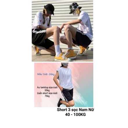 40-100kg Quần short 3 sọc Nam Nữ thời trang unisex năng động bisize