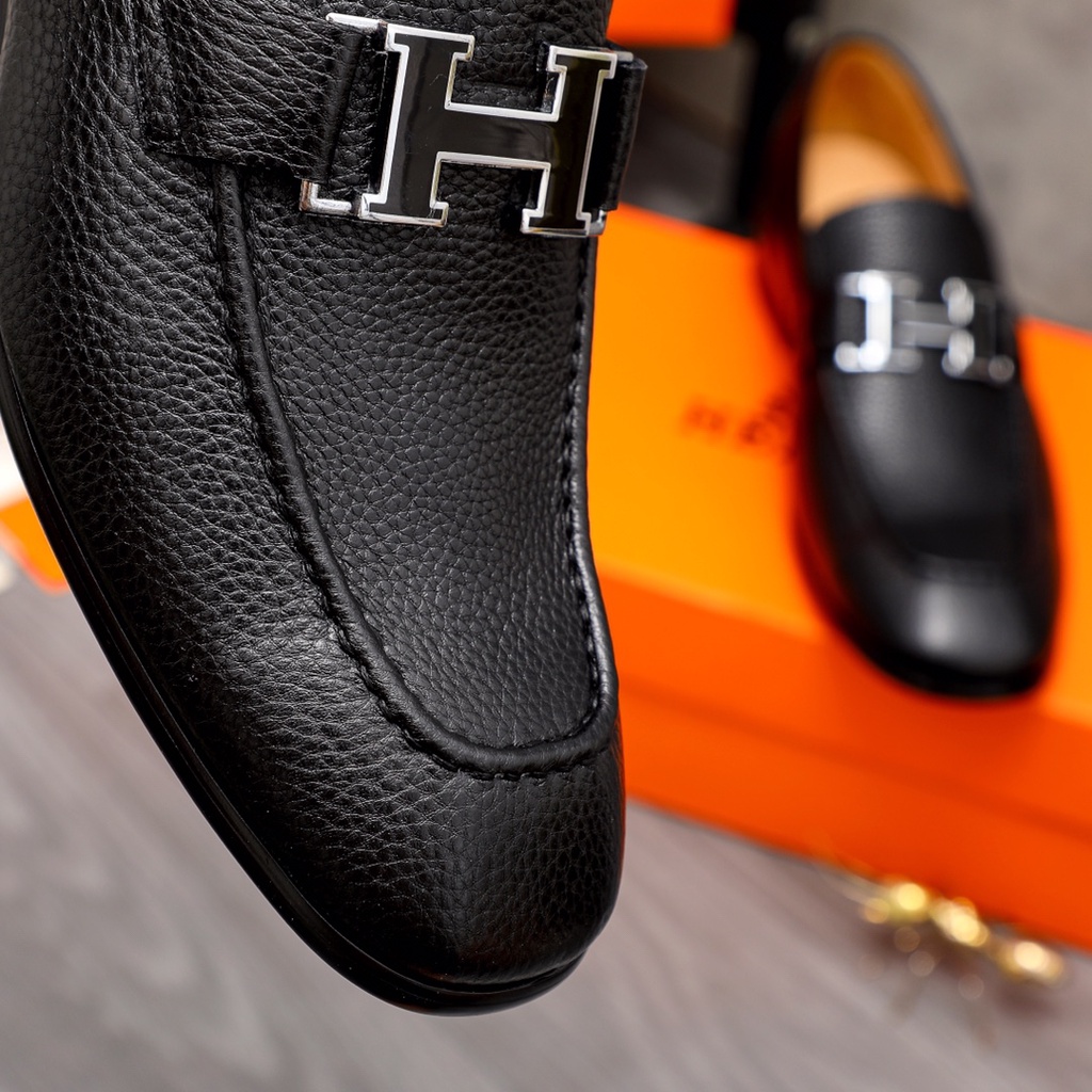 Giày tây lười da thật Hermes HM cao cấp, khoá chữ H độc đáo, kiểu dáng sành điệu