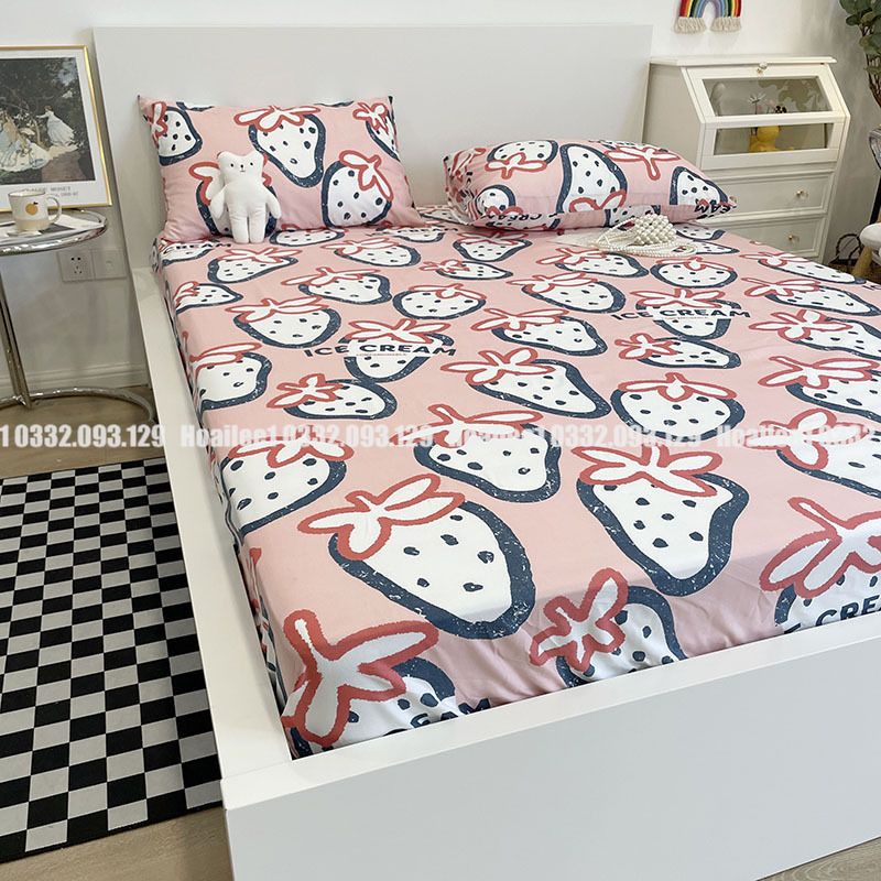 Bộ ga gối Cotton Poly nhập khẩu 3 món (Ga+2 vỏ gối đầu), ga chun bọc nệm đủ size m6 m8