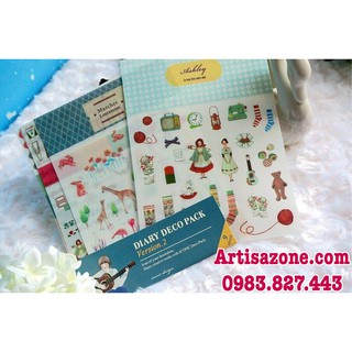 Sticker Diary Deco Pack - Hình dán trang trí Scrapbook, thiệp, love box - Bộ 09 tờ