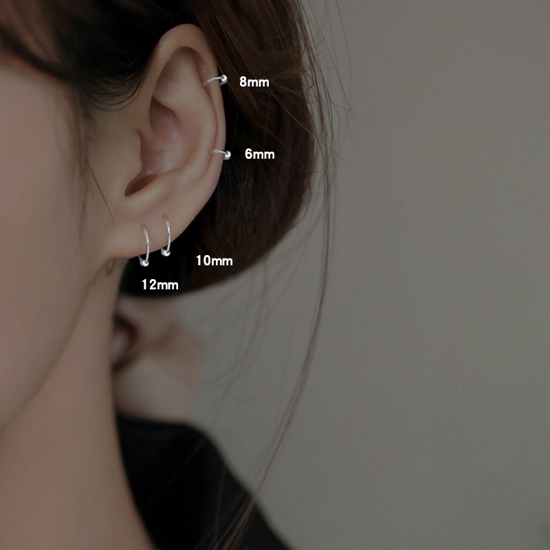 2 Khuyên Tai Tròn Xoắn Ốc Bằng Thép Titan Không Thấm Nước Màu Đen Unisex