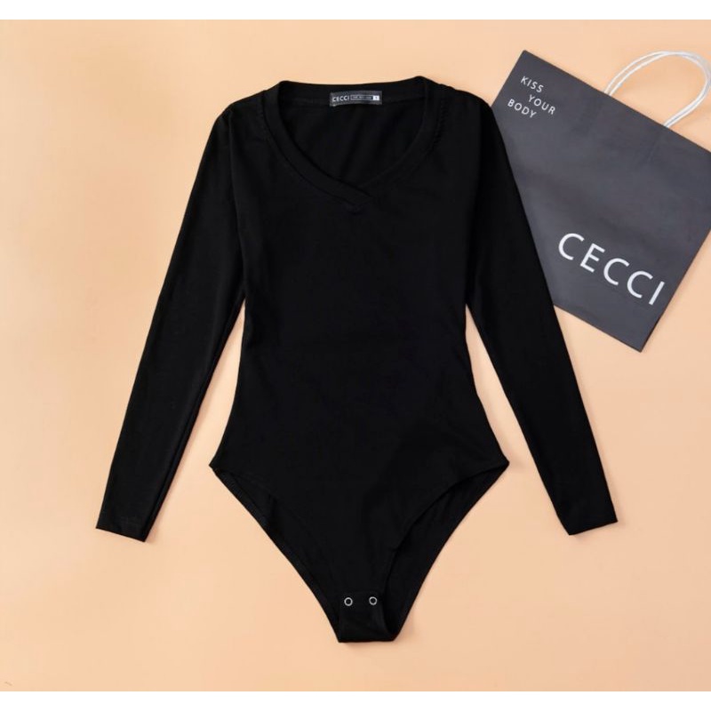 BODYSUIT CỔ TIM DÀI TAY ĐEN