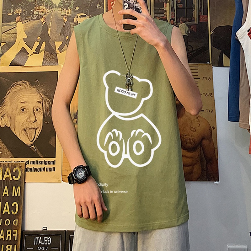 Áo Thun Không Tay In Hình Gấu Thời Trang Dành Cho Nam