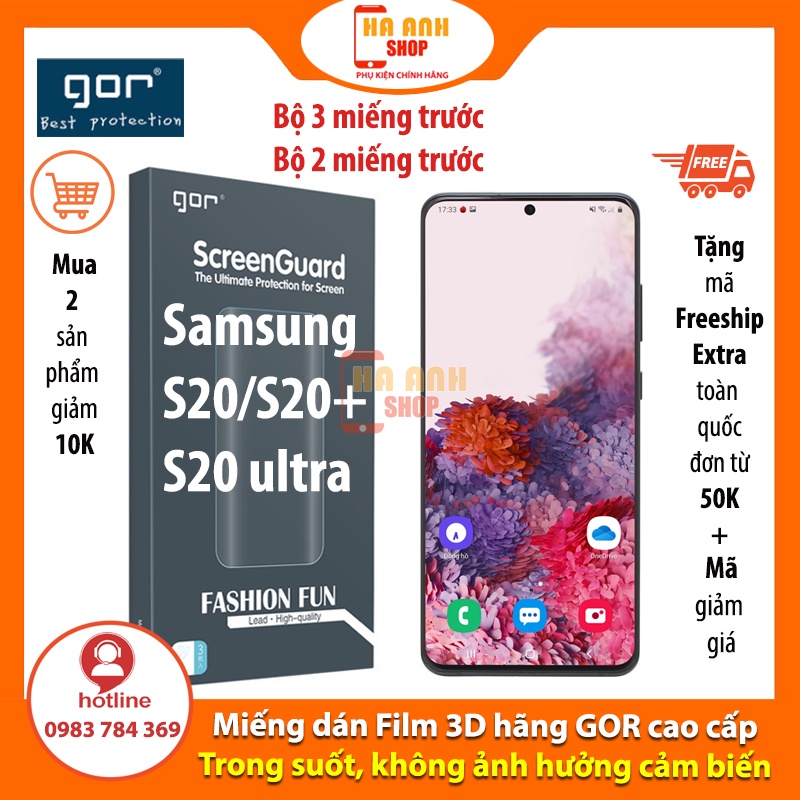 Miếng dán Samsung S20 / S20+ / S20 Ultra Full màn H6 hãng Gor cao cấp(bộ 3 miếng)