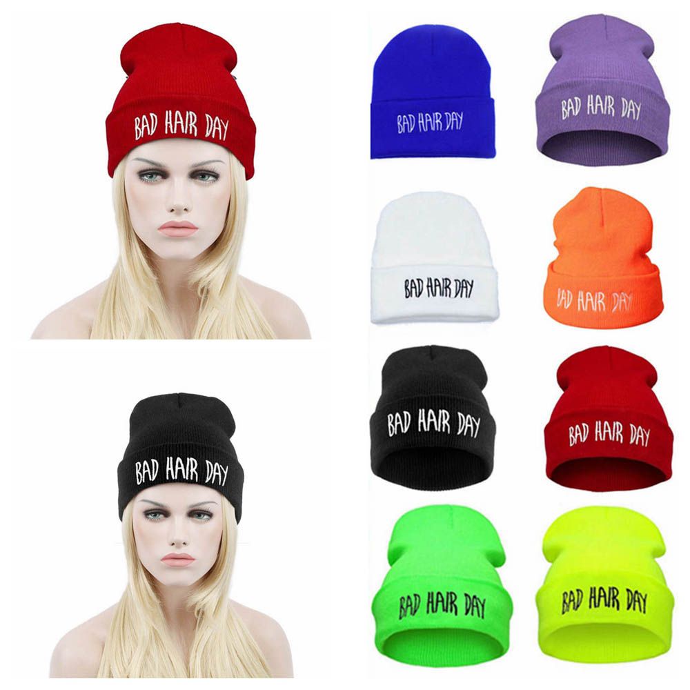 Mũ beanie Mềm Thêu Chữ Bad Hair Day Nhiều Màu Sắc Thời Trang Thu Đông Cho Nam Và Nữ