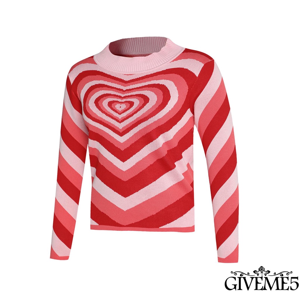 Áo len tay dài cổ tròn in họa tiết trái tim thời trang dành cho nữ