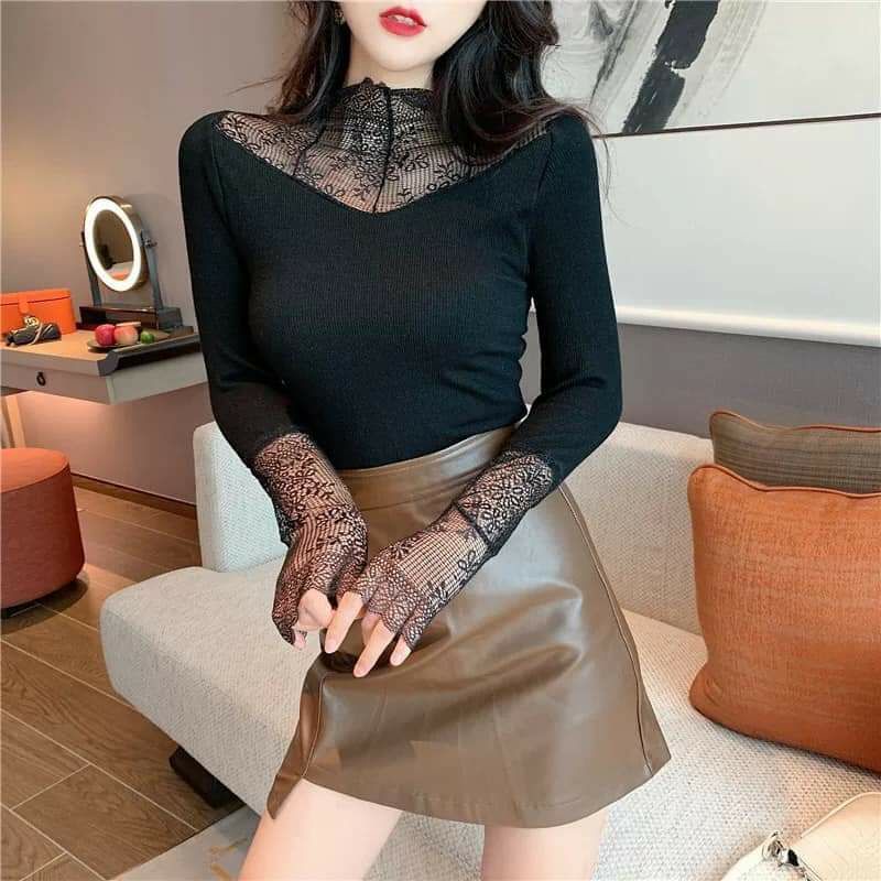 Áo giữ nhiệt lót lông phối cổ ren