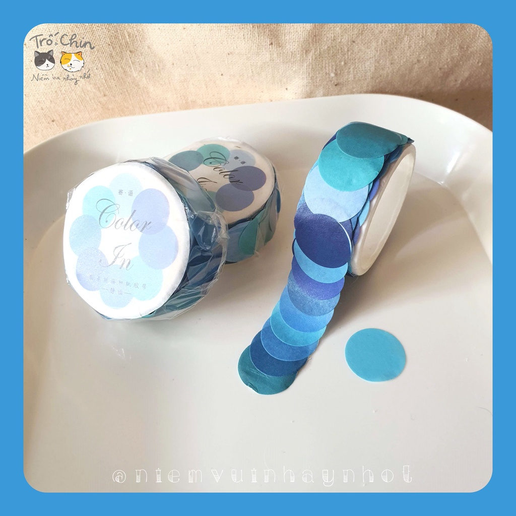 [HÀNG CÓ SẴN ĐỦ MÀU] Cuộn Sticker Masking tape Washi tape chấm tròn màu sắc [ĐÓNG GÓI HỘP KRAFT KHI MUA 3 CUỘN TRỞ LÊN]