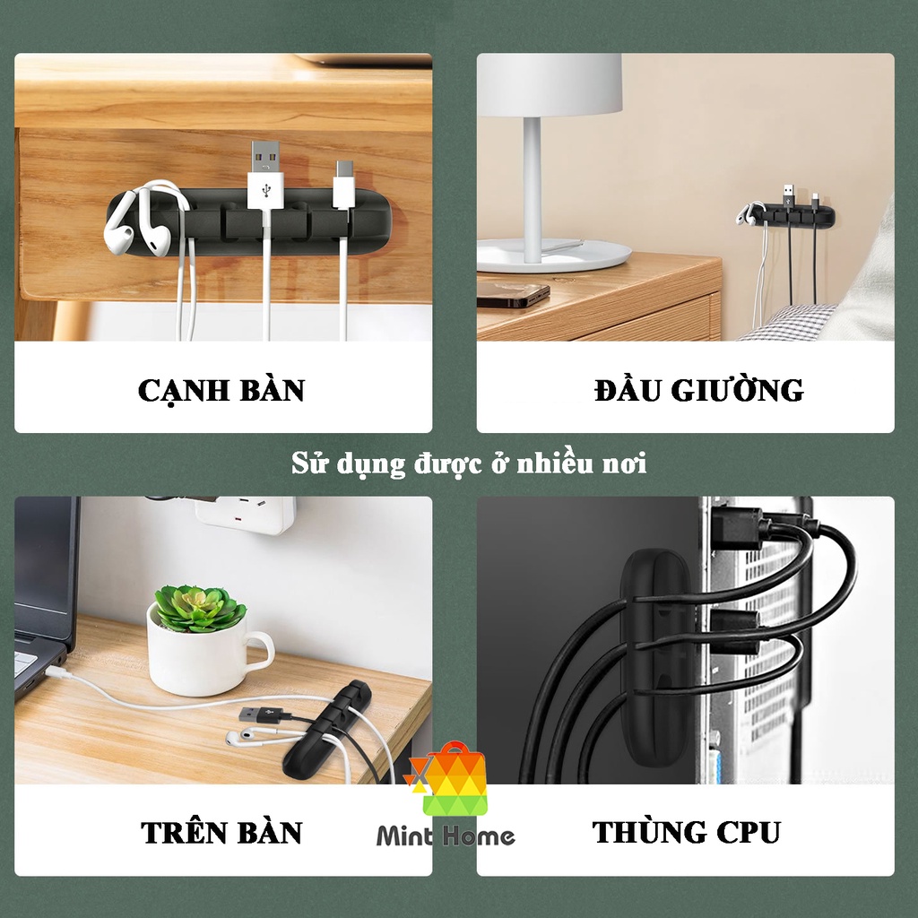 Đế đỡ kẹp cố định dây cáp sạc, tai nghe, nẹp dây phụ kiện điện thoại đa năng dán bàn làm việc, xe hơi kèm miếng dán 3M