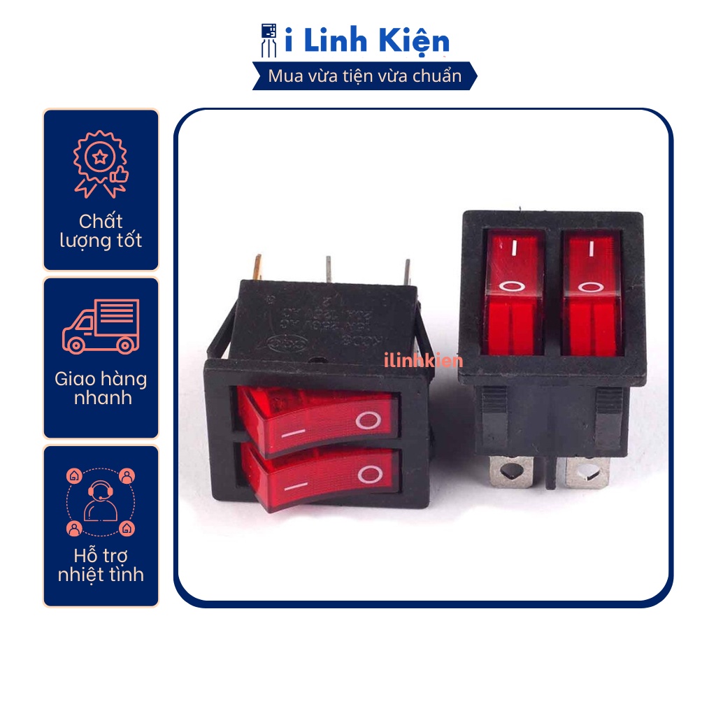 Công tắc bập bênh đôi KCD6-212N 15A 250V 6 chân có đèn