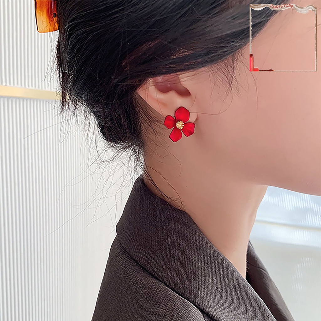 1 Đôi Bông Tai Hình Hoa Đỏ Ngọt Ngào Cho Nữ