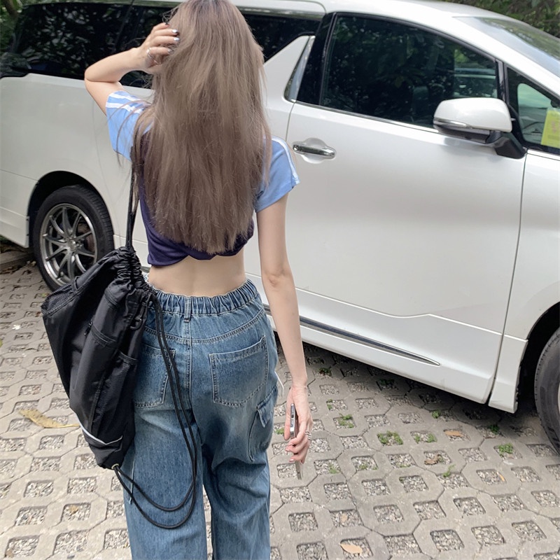 Quần Jean Lưng Cao Ống Suông Rộng Thời Trang Retro Hiphop Cá Tính